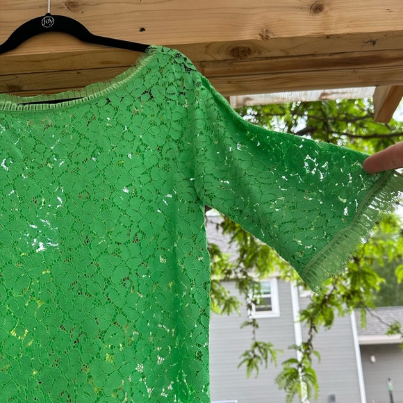Anthropologie Weston Wear Green Lace Cropped 3/4 Sleeve Blouse Top Medium - Picture 13 of 15
